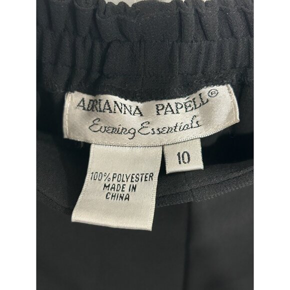Adrianna Papell Sz 10 Black Wide Leg Pants Floral Beaded Embellished Cocktail - Picture 6 of 11